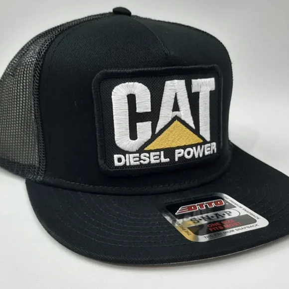 Retro Hat CAT Diesel Power Embroidered Patch Flat Bill Trucker Mesh Blue Collar - Picture 8 of 8
